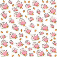 Seamless pattern of cartoon rabbit holding a cute heart. For printing on various objects