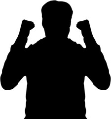 Digital png silhouette of sportsman raising fists on transparent background