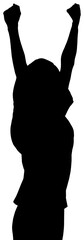 Digital png silhouette of sportswoman raising fists on transparent background