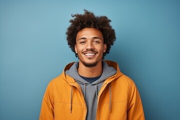 A beautiful and handsome smiling, happy and pleased man with positive vibes. Human person dressed in fashionable, colorful and fun clothes. Generative AI, AI