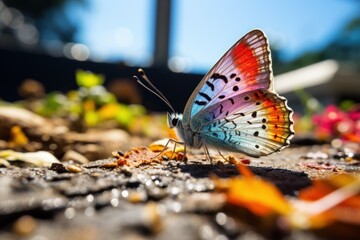 Fototapeta na wymiar Closeup shot of a small colorful butterfly