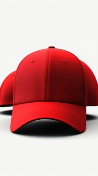 Set of red front and side view hat baseball cap on transparent.