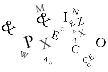 Digital png illustration of black and white letters and symbols on transparent background