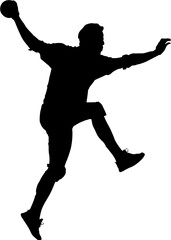 Digital png silhouette of man jumping with ball on transparent background