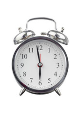 Digital png illustration of silver and white alarm clock on transparent background