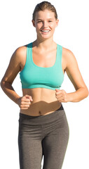 Fototapeta premium Digital png photo of happy caucasian woman running on transparent background