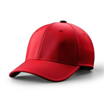 Set of red front and side view hat baseball cap on transparent