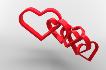 Digital png illustration of red hearts with copy space on transparent background