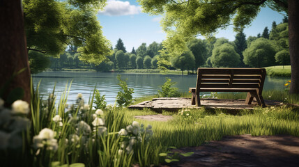 Tranquil Lakeside Spot with Calm Waters and Lush Greenery