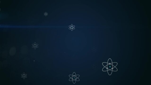 Quantum technology with animation of rotating quanta particles on dark background