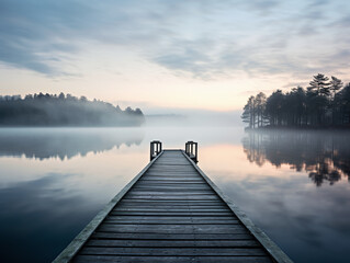 Serene and Misty Lakeside Scene at Dawn