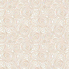 Fototapeta na wymiar Seamless monochrome beige topographic pattern- illustration. Contour drawing of rounded lines of circles. Doodle seamless pattern.