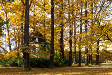 Castle Gardens in Cesky Krumlov on autumn day, Czechia.