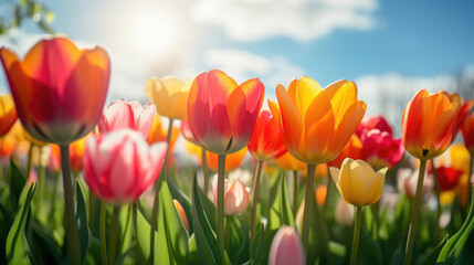 Colorful tulips close-up on a sunny day