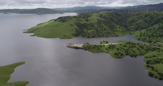 San Luis Reservoir in Background and Upper Cottonwood Creek Wildlife Area near Los Banos. California. USA. Mountains in Background