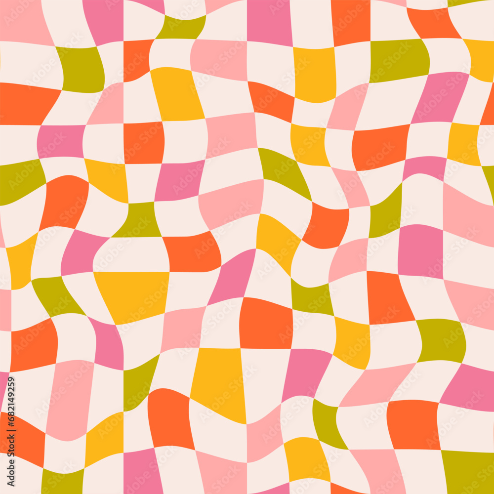Poster colorful checkered seamless pattern. 90s y2k optical illusion grid background. distorted trippy chec