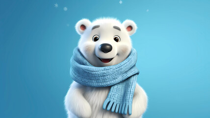Hand drawn cartoon illustration of cute polar bear wearing scarf
