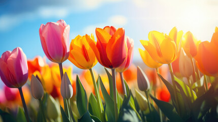 Colorful tulips close-up on a sunny day