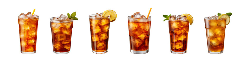 Collection set a glass of iced tea isolated on a transparent background, cut out - Powered by Adobe