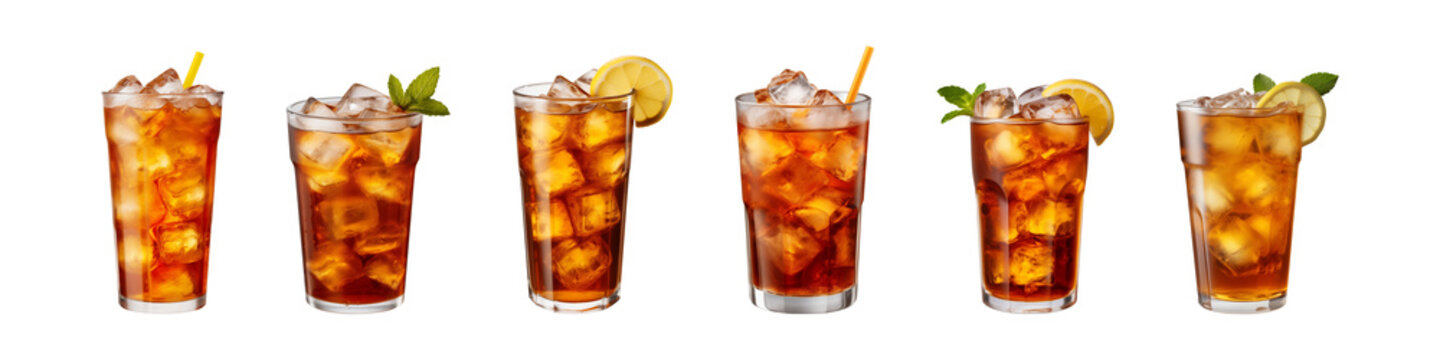 Collection set a glass of iced tea isolated on a transparent background, cut out