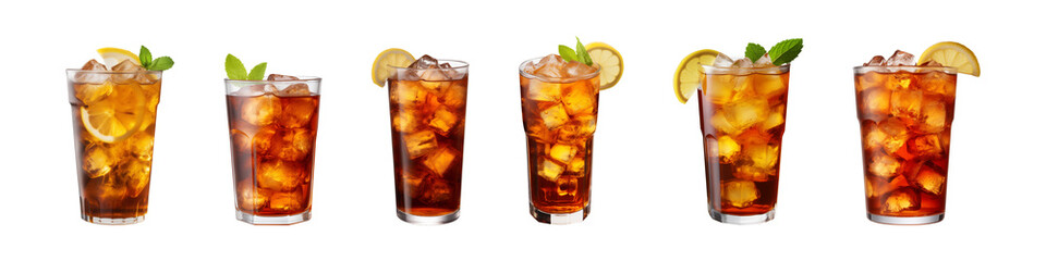 Collection set a glass of iced tea isolated on a transparent background, cut out
