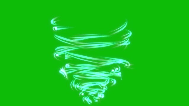 Visual effects, VFX, tornado swirls illustration on green screen 3D animation