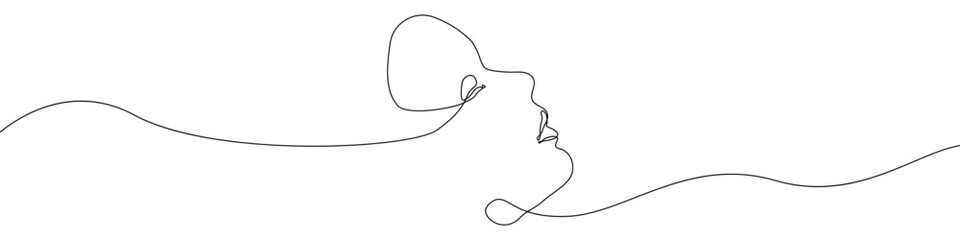A woman's face icon line continuous drawing vector. One line Beauty woman icon vector background. Human head and face icon. Continuous outline of Facial tenderness icon.