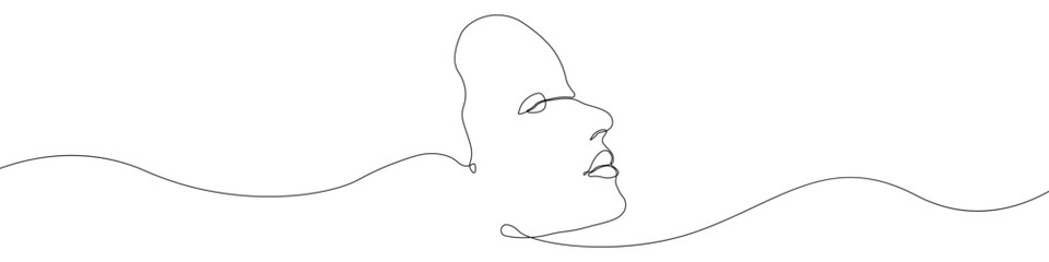 A woman's face icon line continuous drawing vector. One line Beauty woman icon vector background. Human head and face icon. Continuous outline of Facial tenderness icon. - obrazy, fototapety, plakaty