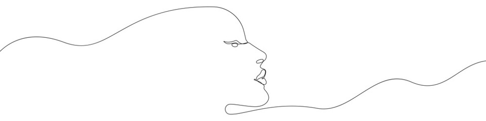 A woman's face icon line continuous drawing vector. One line Beauty woman icon vector background. Human head and face icon. Continuous outline of Facial tenderness icon.