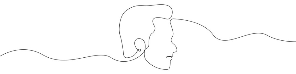 Face icon line continuous drawing vector. One line Face contour icon vector background. Man's face shape icon. Continuous outline of Blank face template icon.