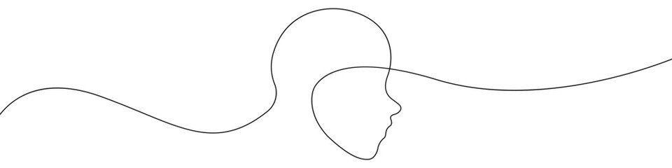 Face icon line continuous drawing vector. One line Face contour icon vector background. Man's face shape icon. Continuous outline of Blank face template icon. - obrazy, fototapety, plakaty
