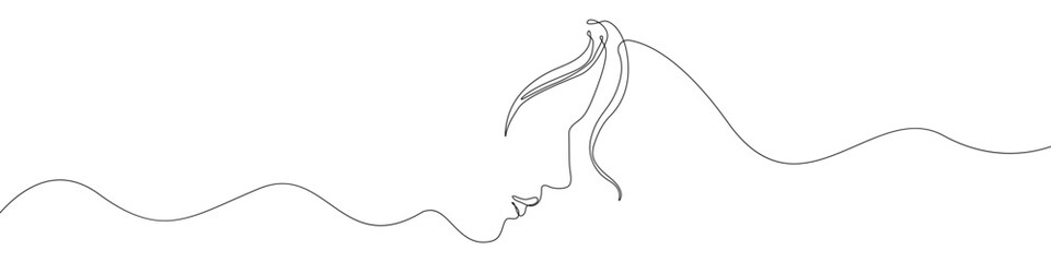 Fototapeta premium A woman's face icon line continuous drawing vector. One line Beauty woman icon vector background. Human head and face icon. Continuous outline of Facial tenderness icon.