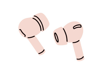 Wireless earbuds. Cordless earphones. Portable mobile earplugs. Modern device, audio accessory for music listening. Ear phones, small buds. Flat vector illustration isolated on white background