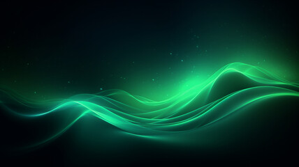 Abstract futuristic background with green blurry glowing wave and neon lines