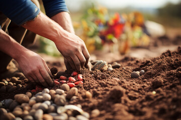 scene highlights tangible and sensory aspects of soil, encouraging viewers to experience its touch and connect with its fundamental nature - obrazy, fototapety, plakaty