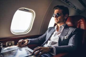Businessman In First Class Cabin Or Private Jet