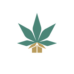 Abstract Cannabis Marijuana Hemp Pot Weed Leaf on a box logo design