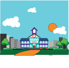 School Building Illustration, Education and School Concept Building Vector Illustration for Landing Page Template, Website Banner, Advertisement and Marketing Material.