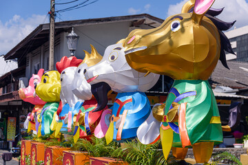 Animal decorations in place for Chinese Lunar New Year festival, Phuket, Thailand