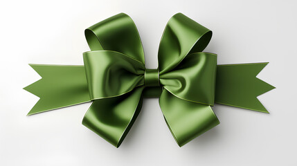 Green Christmas gift ribbon. Plain white background.
