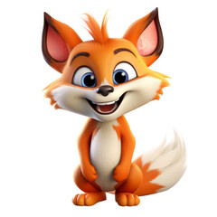 Obraz premium mischievous, fox-like creature with bright, cunning eyes and a bushy tail, on an isolated white background.