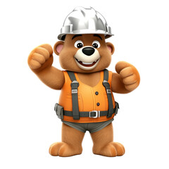 Fototapeta premium strong bear wearing a hard hat as Builder Bear, with a confident stance, on isolated white background.