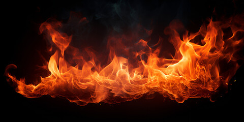 Fire flame waves with sparks on a black background concept. Blazing Rhythms: Flames and Sparks