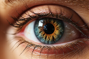 Perfect blue brown eye with heterochromia, macro shot, the vision of the future and healthy life...