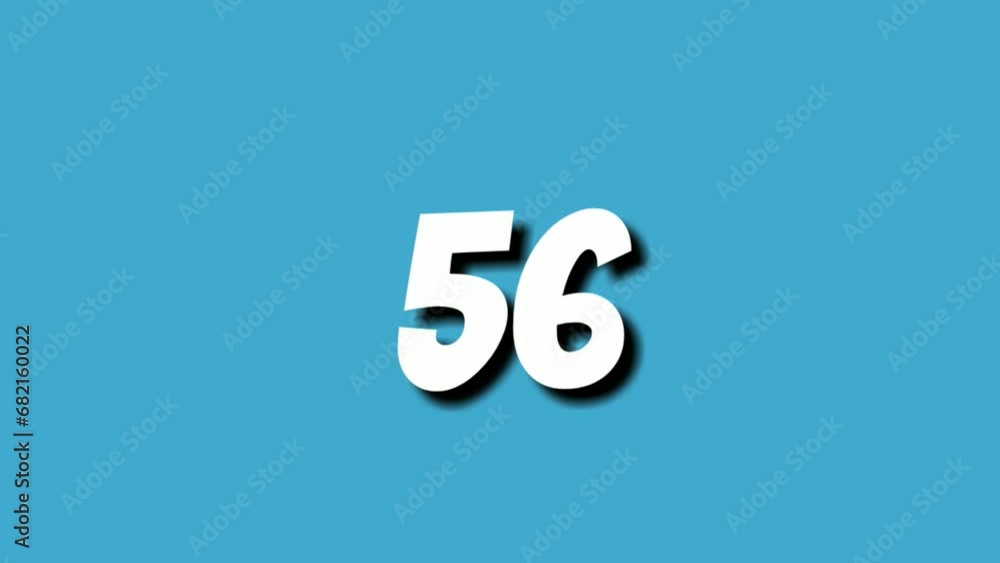 Poster countdown cartoon number 60 sixty to one 1 motion graphics animation on blue background. one minute 