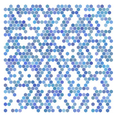 Blue and purple hexagons, halftone random background.	