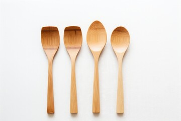 Top View Of Bamboo Cutlery On White Background