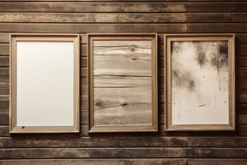 Three Wooden Frames On A Wooden Background