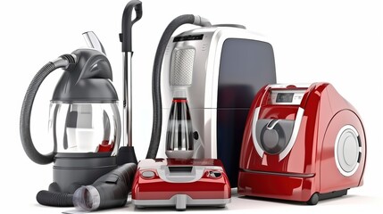 Fototapeta premium Home appliances. Group of vacuum cleaner, iron and washing machi