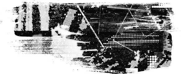Naklejka na ściany i meble Glitch distorted grange shape . Noise grungy logo . Trendy defect error shapes . Glitched frame .Grunge textured . Distressed effect .Vector shapes with a halftone dots screen print texture.